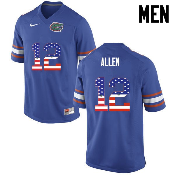 Florida Gators Men #12 Jake Allen College Football USA Flag Fashion Blue